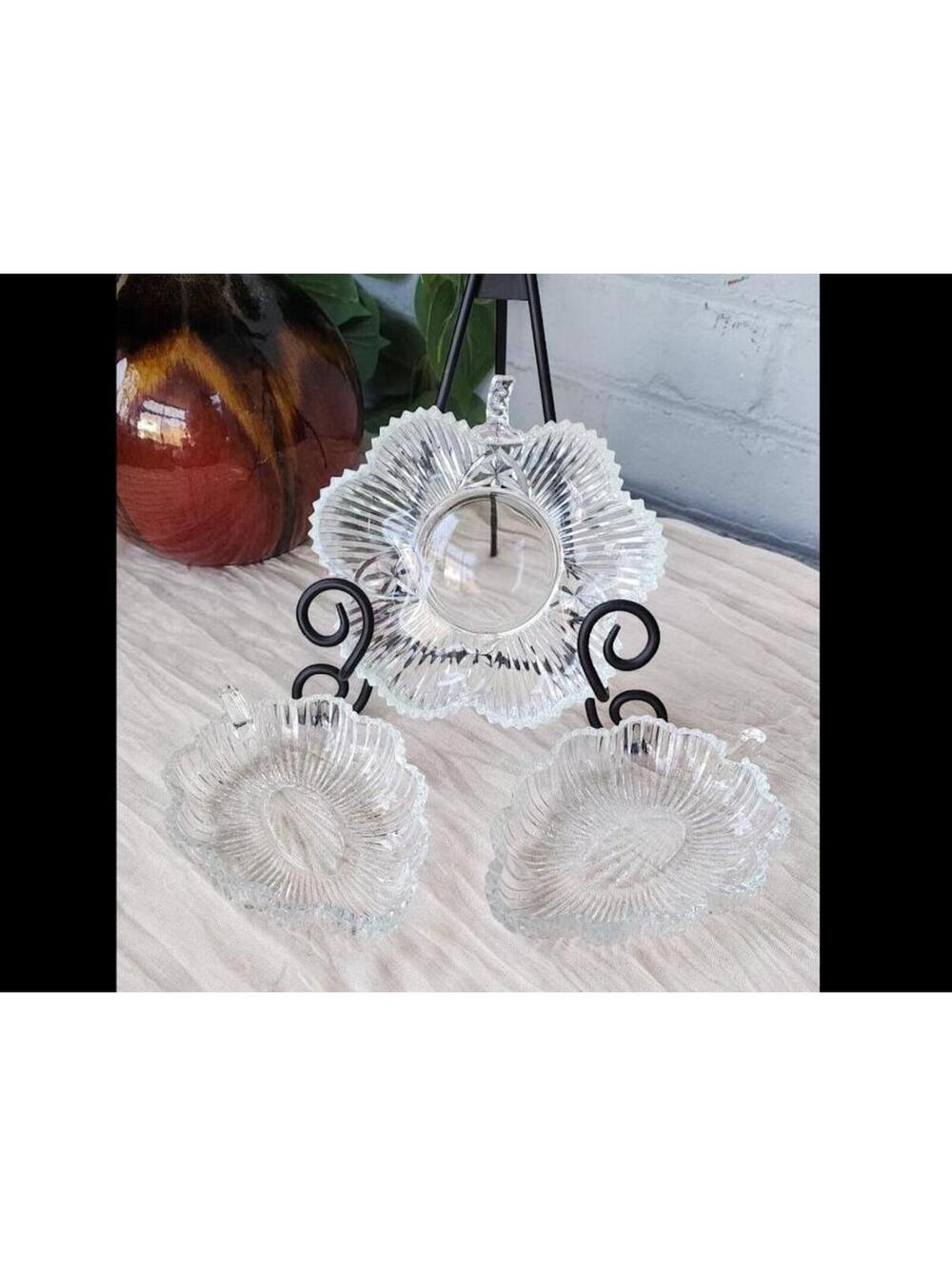 Vintage MCM Pressed Glass Relish Dish Set (3pc)